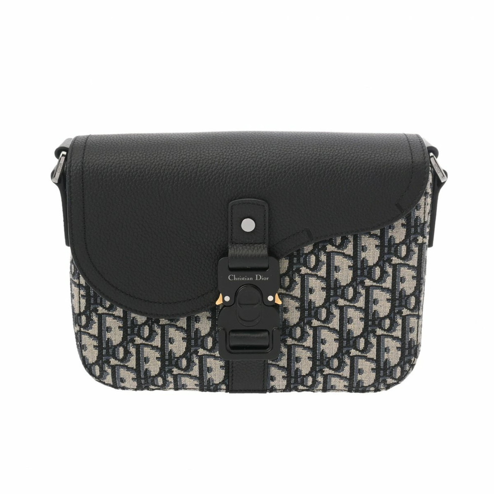 CHRISTIAN DIOR messenger bag Navy Blue beige jacquard leather shoulder